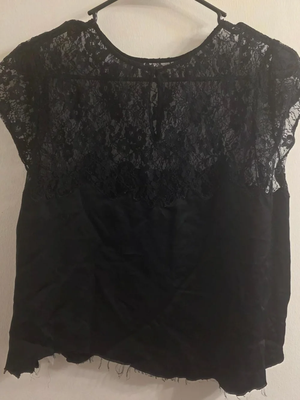 J. Crew Black Lace Cap-Sleeve Blouse
